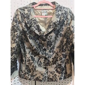 Teri Jon Black Floral Lace Silk‎ Blazer Jacket Womens 14 Elegant Evening